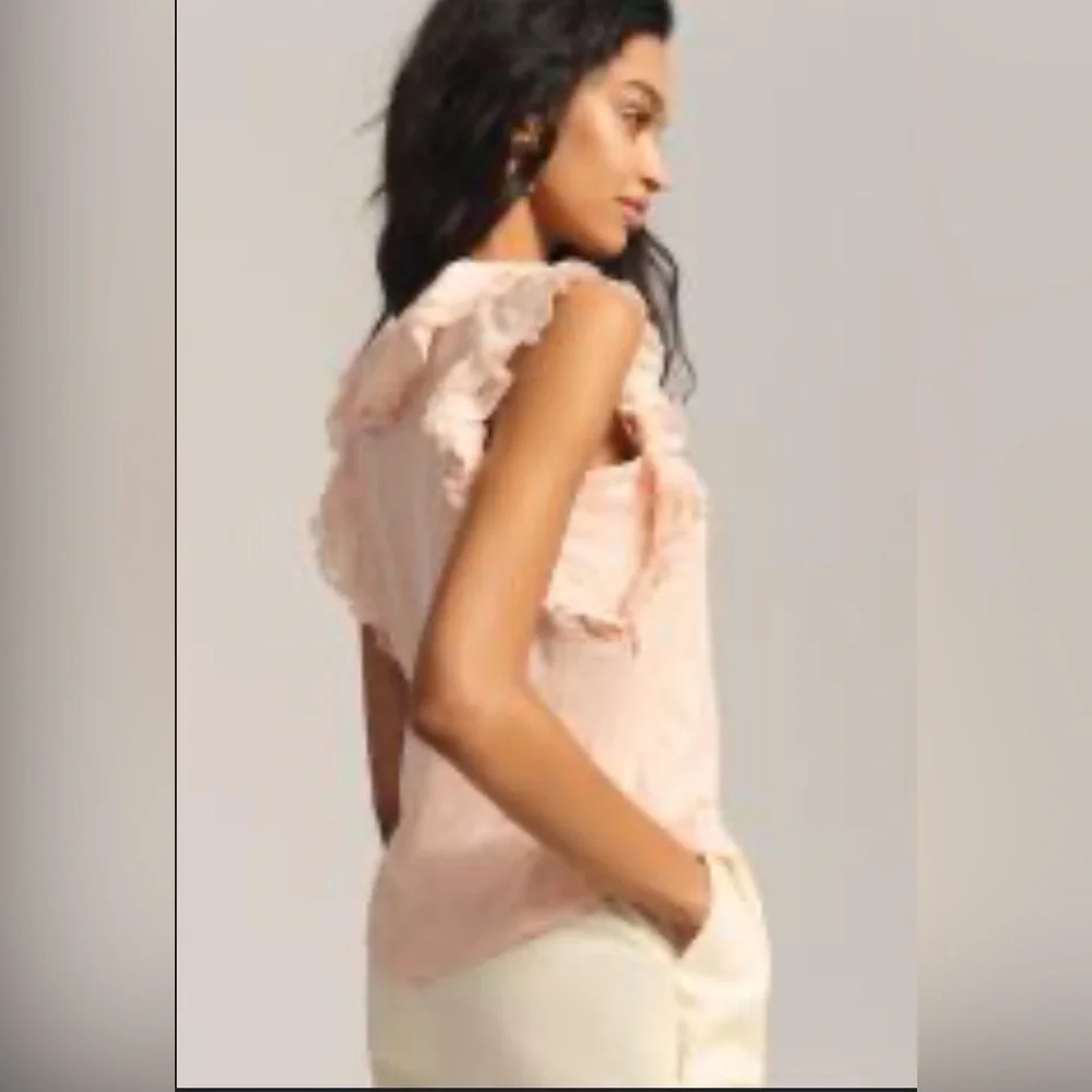 ANTHROPOLOGIE | Pink | Ruffled | Sleeveless | V-Neck | T-Shirt Blouse | Size M - Picture 5 of 14